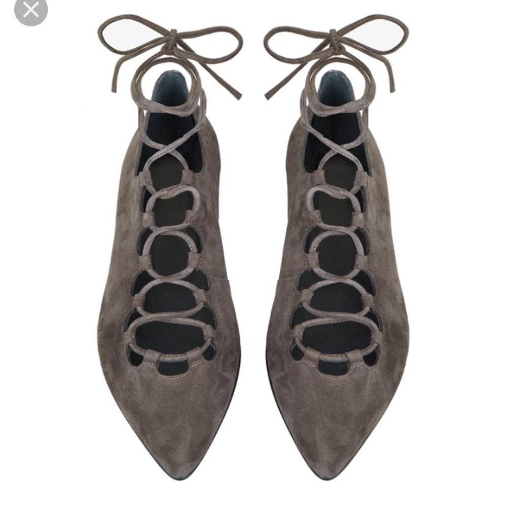 Grey Suede Lace Up Point Toe Flats Downstream
